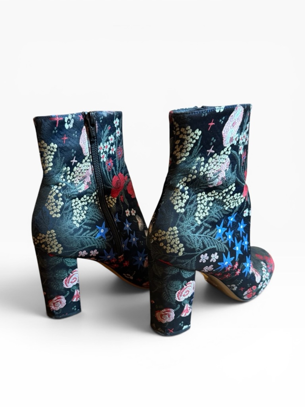 Valentino Garavani Floral Print Block Heel Ankle Boots Black EU 37.5 US 7.5 - Picture 6 of 15